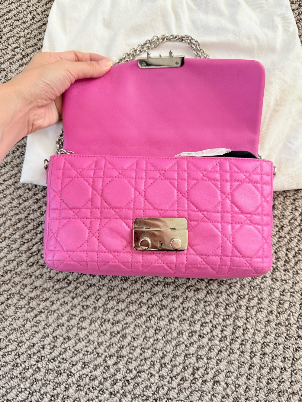 Dior Miss Dior Pink Cannage Leather Chain Bag Silver Hardware - Picture 5 of 12